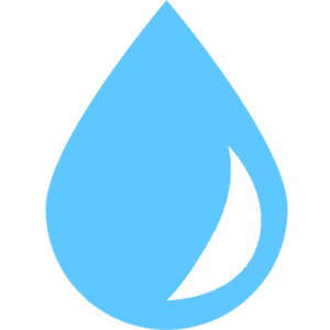 Blue water droplet icon with white curved highlight on right side.