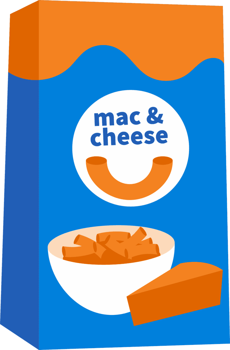 Illustrated box of mac & cheese