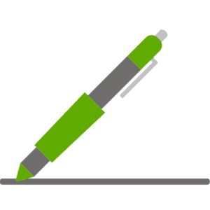 Green and gray pen drawing a line on white background.