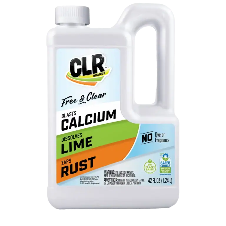 A 42 fl oz bottle of CLR Brands Free & Clear cleaner, part of trusted cleaning products, designed to remove calcium, lime, and rust. It&rsquo;s dye and fragrance free for a gentle but powerful clean.
