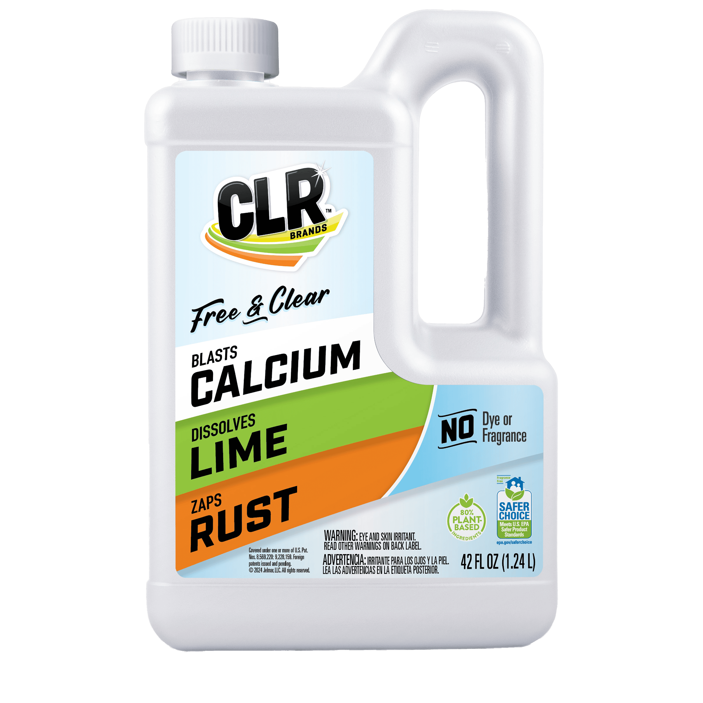 A 42 fl oz bottle of CLR Brands Free & Clear cleaner, part of trusted cleaning products, designed to remove calcium, lime, and rust. It’s dye and fragrance free for a gentle but powerful clean.