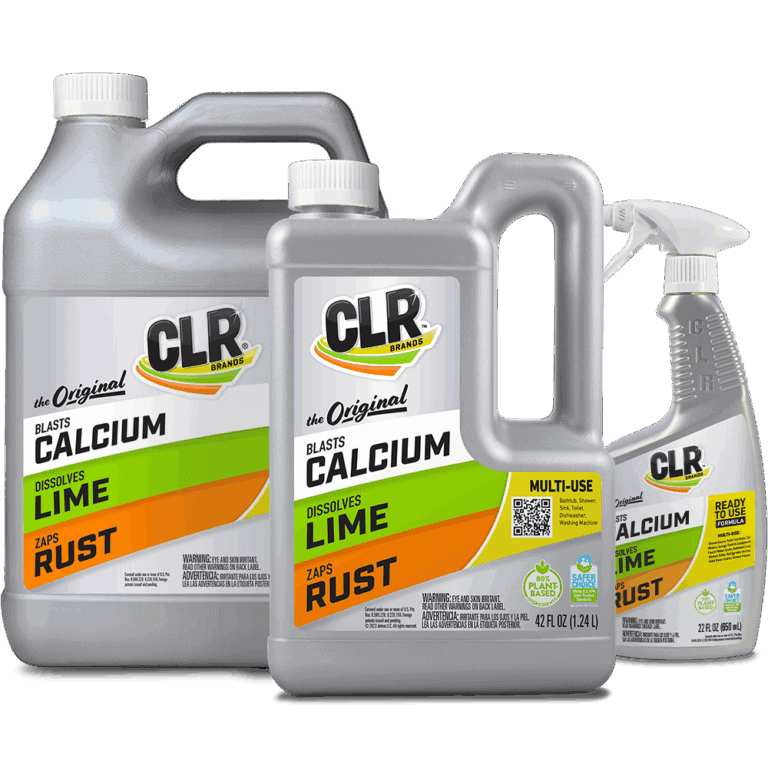 CLR Original Calcium, Lime, Rust remover - two sizes of jugs and a spray bottle.