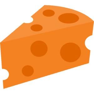 Triangular orange cheese slice with multiple round holes.