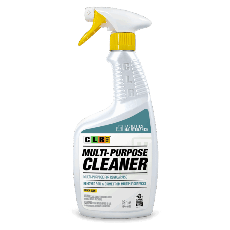 CLR Multi-Purpose Cleaner, 32 fl oz spray bottle with yellow trigger, lemon scent.