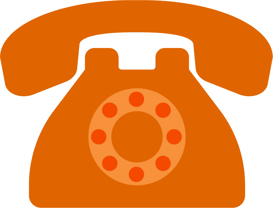 Orange rotary phone icon with handset on top and circular dial in the center.