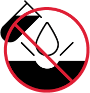 No liquid chemicals allowed: red circle with slash over test tube spilling liquid.