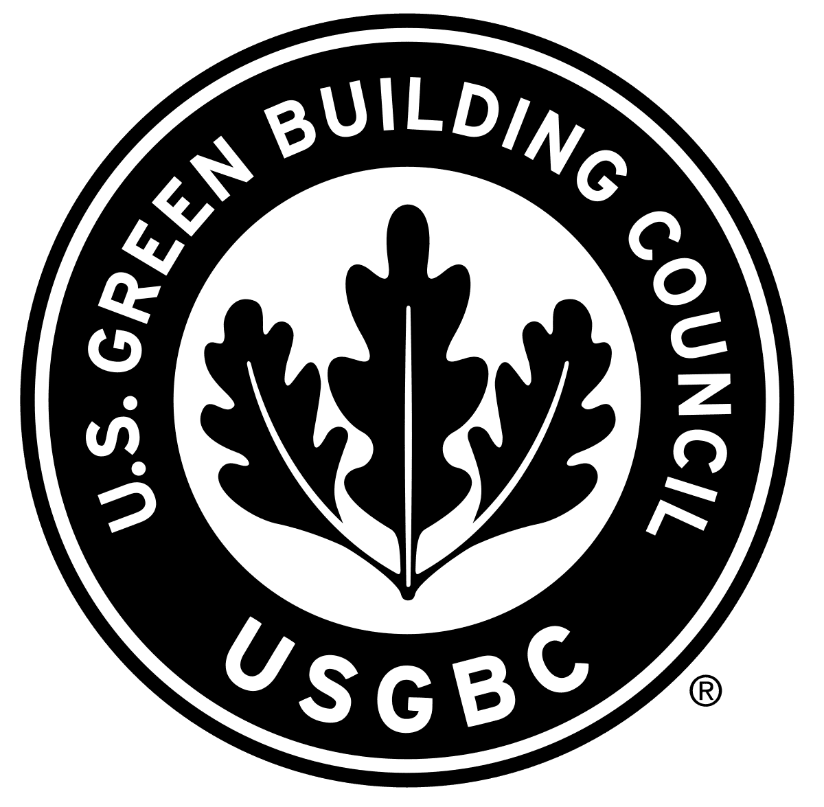 USGBC black and white circular logo with oak leaf in center and "USGBC" text at the bottom.